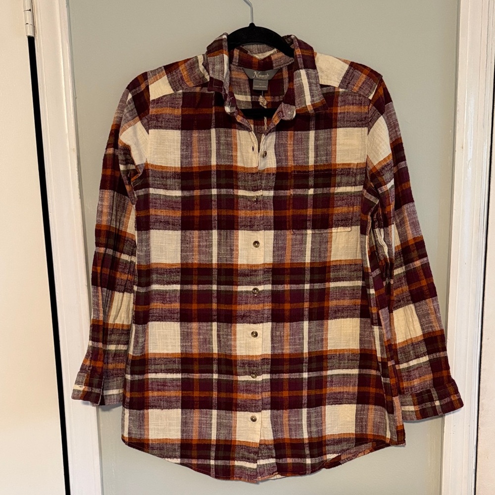 Natural Plaid Button-Up Shirt